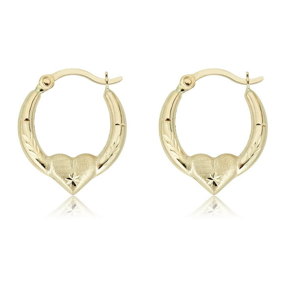 AVORA 10K Yellow Gold Heart Creole Hoop Earrings