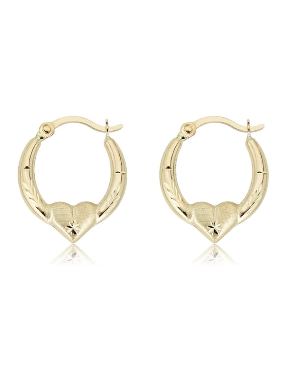 AVORA 10K Yellow Gold Heart Creole Hoop Earrings