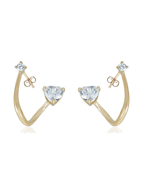 AVORA 10K Yellow Gold Heart-shaped Simulated Diamond CZ Drop Jacket Earrings