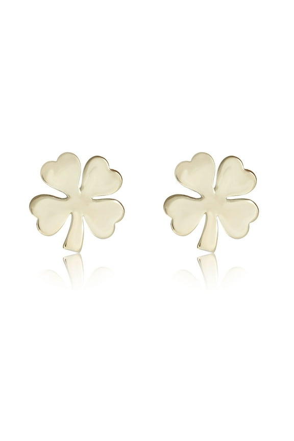 AVORA 10K Yellow Gold Irish Lucky Shamrock Four-Leaf Clover Stud Earrings