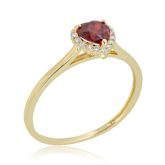 AVORA 10K Yellow Gold January Birthstone-Genuine Garnet with Simulated Diamond CZ Heart Halo Fashion Ring - Size 7.5