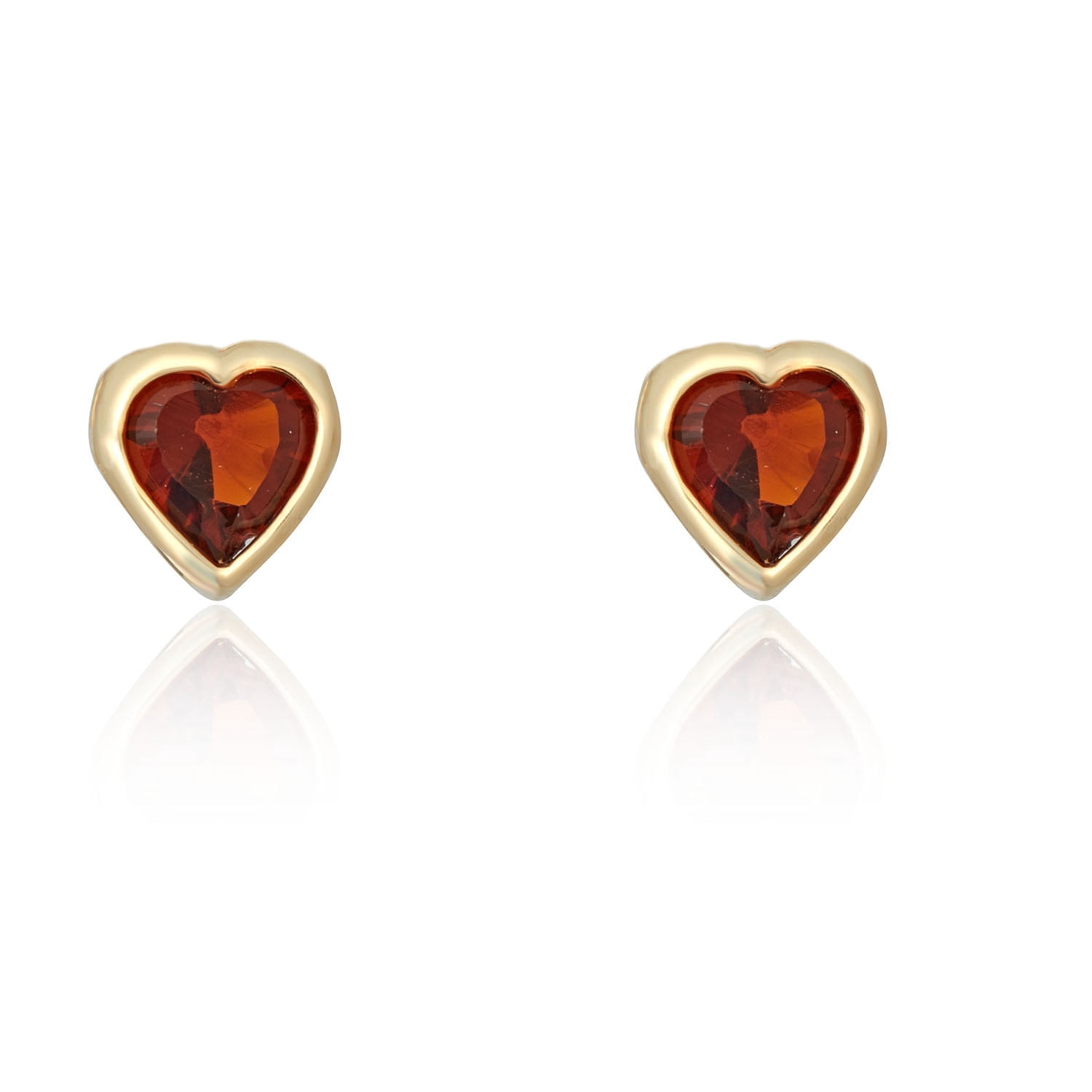 AVORA 10K Yellow Gold January Birthstone with Simulated Diamond CZ Heart Stud Earrings