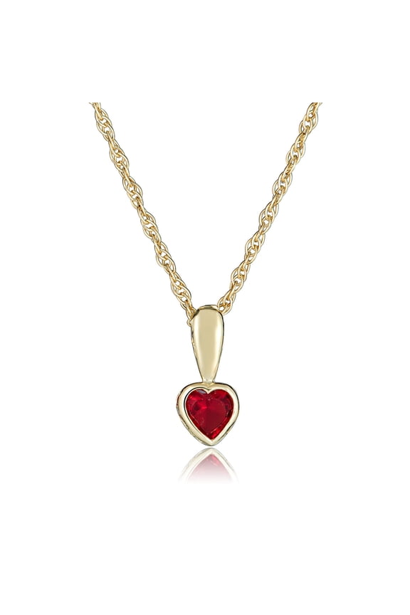 AVORA 10K Yellow Gold July Birthstone-  Bezel-set 4mm Ruby Heart Pendant Necklace with 18" Chain