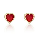 AVORA JEWELRY AVORA 10K Yellow Gold July Birthstone with Simulated Diamond CZ Heart Stud Earrings for Girls and Women