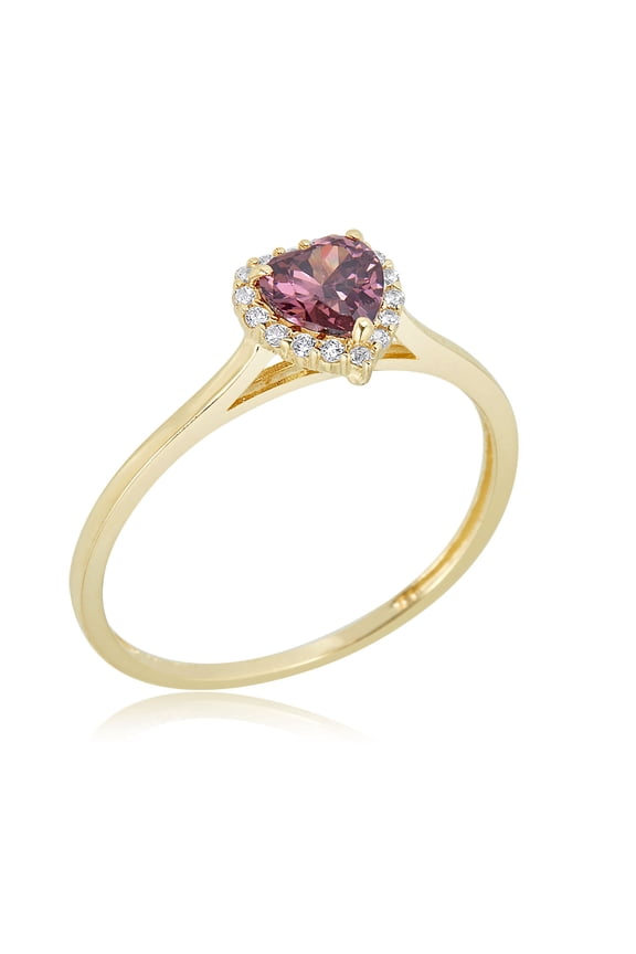 AVORA 10K Yellow Gold June Birthstone- Alexandrite with Simulated Diamond CZ Heart Halo Fashion Ring - Size 7
