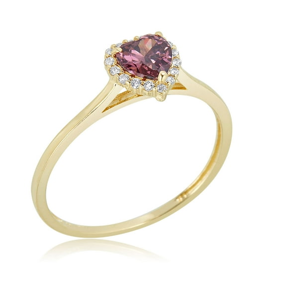 AVORA 10K Yellow Gold June Birthstone- Alexandrite with Simulated Diamond CZ Heart Halo Fashion Ring - Size 8