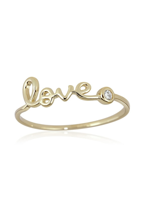 AVORA 10K Yellow Gold "LOVE" Ring with Bezel Simulated Diamond CZ, Size 5 - Size 5