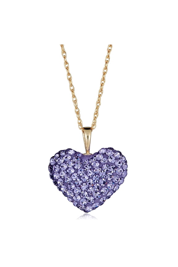 AVORA 10K Yellow Gold Lavender Crystal Heart Pendant Necklace with 18" Chain