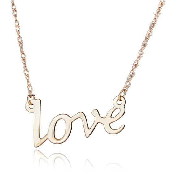 AVORA 10K Yellow Gold "Love" Pendant Necklace with 18" Chain