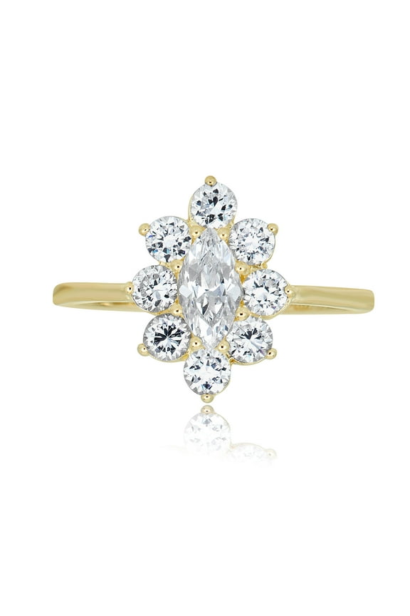 AVORA 10K Yellow Gold Marquise-shape Simulated Diamond CZ Flower Fashion Ring - Size 8