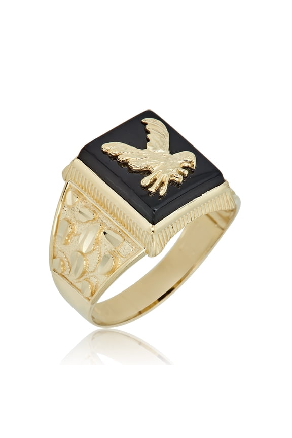AVORA 10K Yellow Gold Men's Onyx Eagle Fashion Ring - Size 10.5