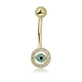thumbnail image 1 of AVORA 10K Yellow Gold Multi-Color Simulated Diamond CZ Evil Eye Belly Button Ring Body Jewelry (14 Gauge), 1 of 5