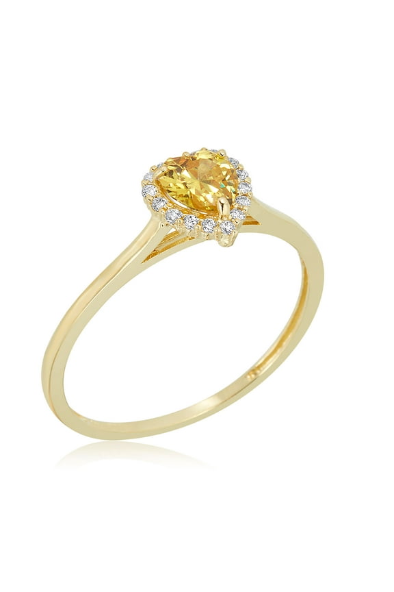 AVORA 10K Yellow Gold November Birthstone-Genuine Citrine with Simulated Diamond CZ Heart Halo Fashion Ring  - Size 6
