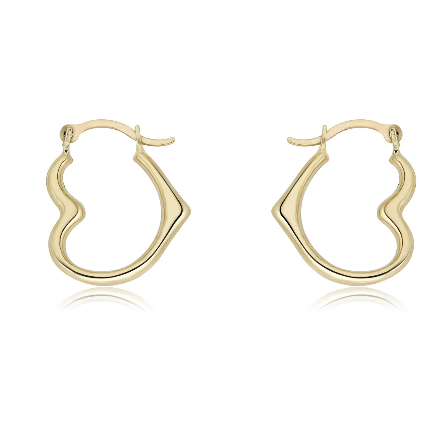 AVORA 10K Yellow Gold Open Heart Polished Hoop Earrings