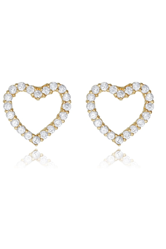 AVORA 10K Yellow Gold Open Heart Simulated Diamond CZ Stud Earrings