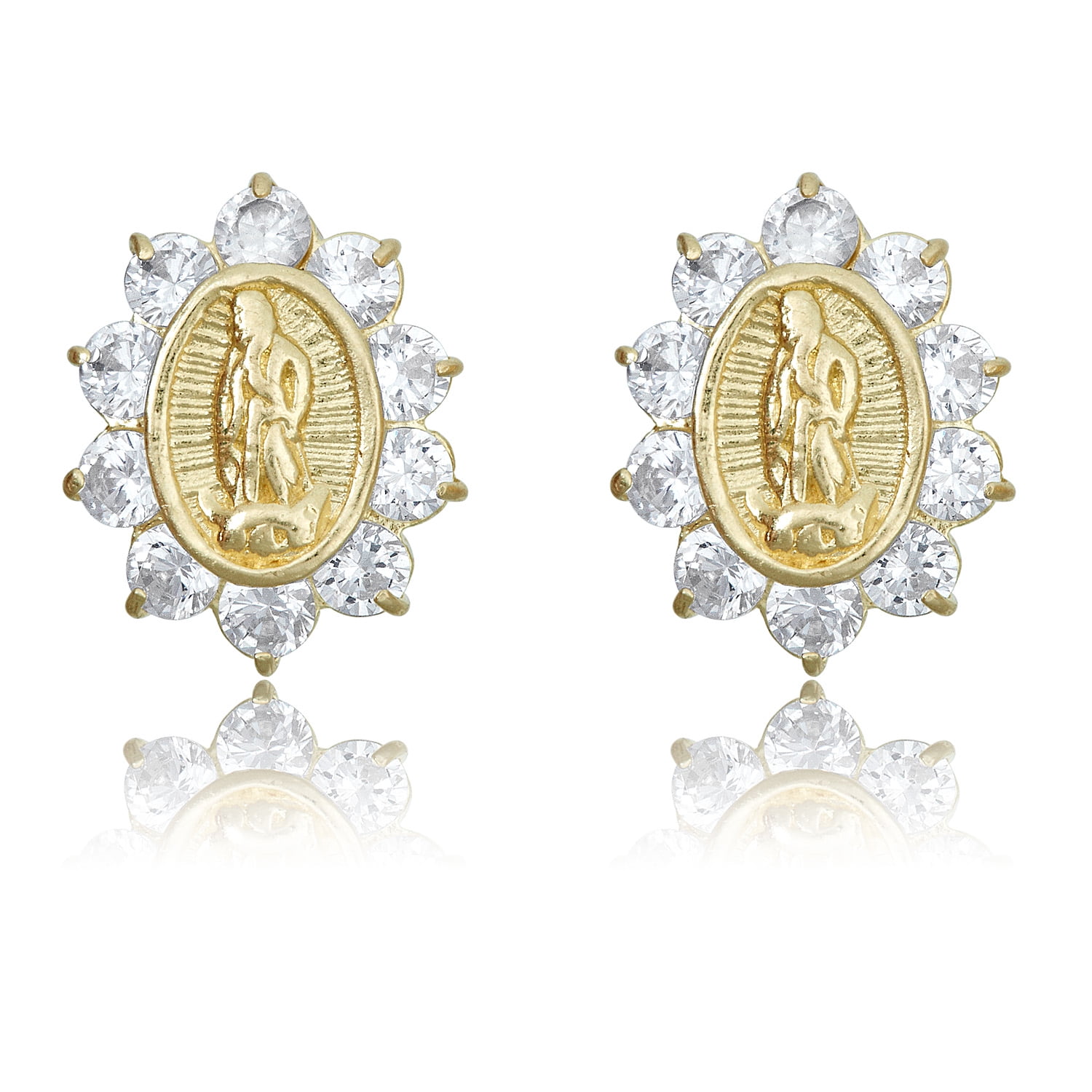 AVORA 10K Yellow Gold Our Lady of Guadalupe Simulated Diamond CZ Stud ...