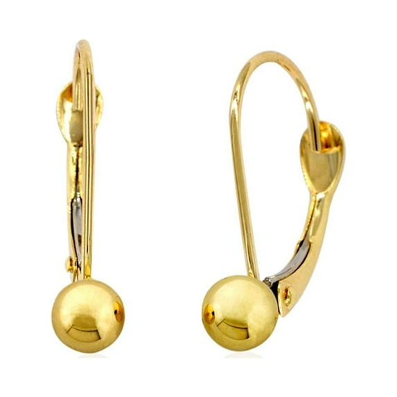 AVORA 10K Yellow Gold Polished 4MM Ball Lever-back Drop Earrings