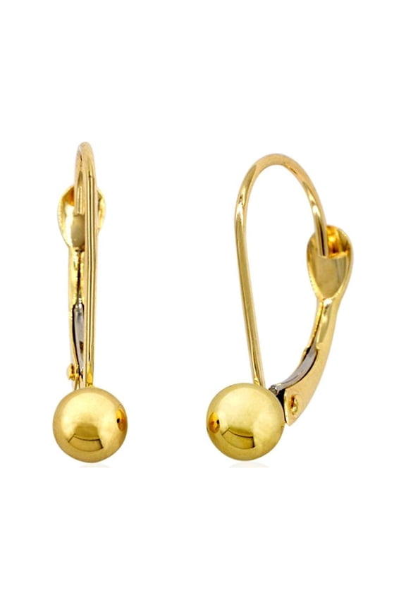 AVORA 10K Yellow Gold Polished 4MM Ball Lever-back Drop Earrings