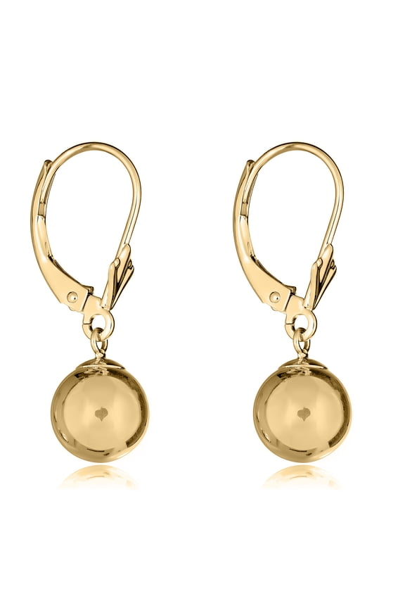AVORA 10K Yellow Gold Polished 8mm Ball Lever-back Dangle Drop Earring