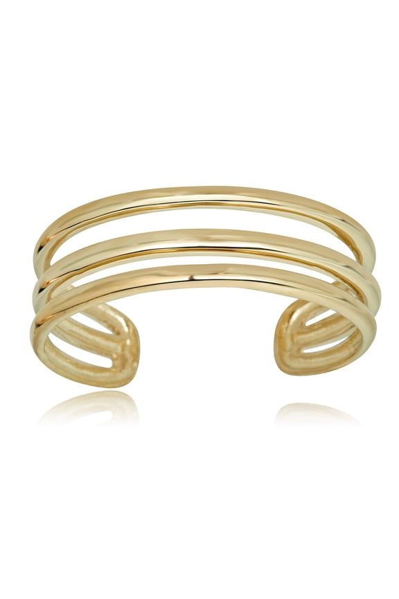 AVORA 10K Yellow Gold Polished Three Row Minimalist Adjustable Toe Ring