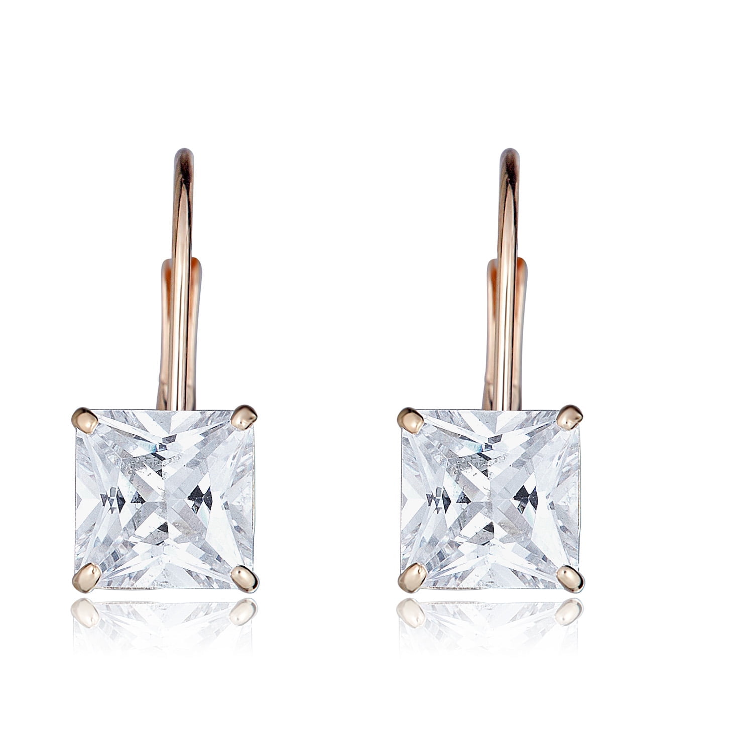 AVORA 10K Yellow Gold Princess-cut 6mm Simulated Diamond CZ Lever-back Drop Earrings