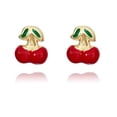 thumbnail image 1 of AVORA 10K Yellow Gold Red Enamel Cherry Stud Earrings, 1 of 6