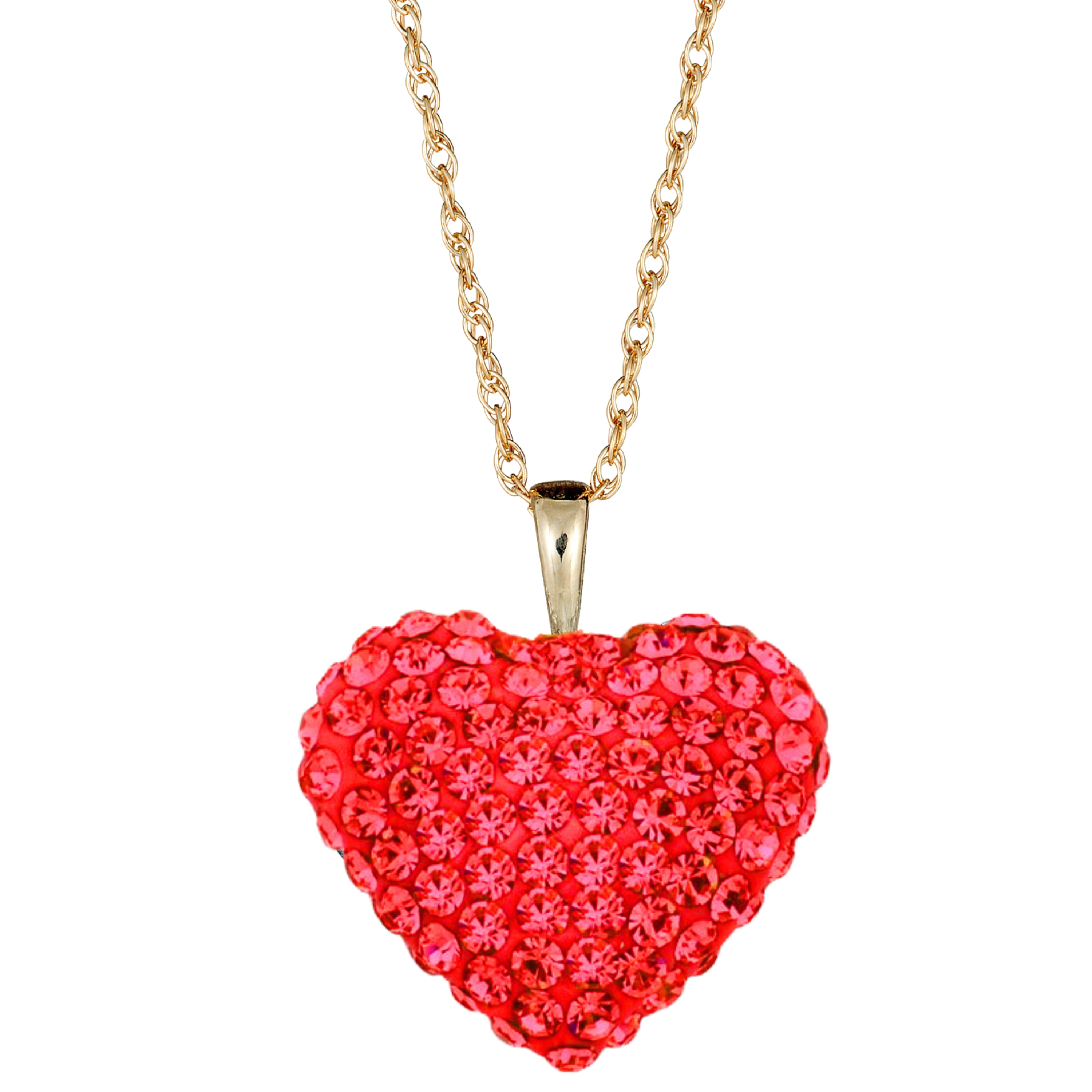 AVORA 10K Yellow Gold Red Swarovski Crystal Elements Heart Pendant Necklace with 18