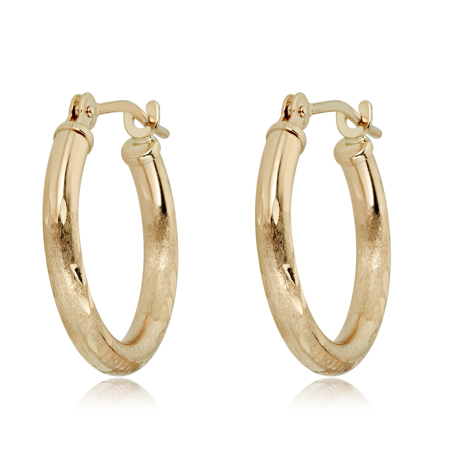 AVORA 10K Yellow Gold Satin Finish Diamond Cut 16mm Hoop Earrings