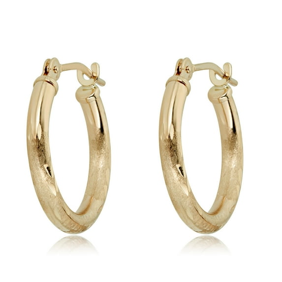 AVORA 10K Yellow Gold Satin Finish Diamond Cut 16mm Hoop Earrings