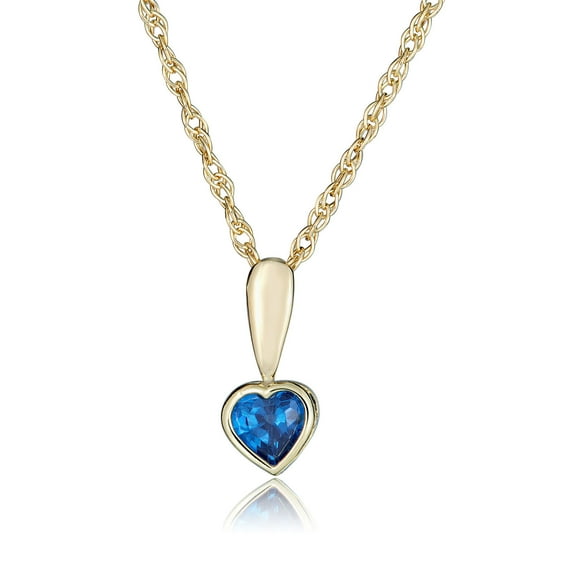 AVORA 10K Yellow Gold September Birthstone- Bezel-set 4mm Blue Sapphire Heart Pendant Necklace with 15" Chain