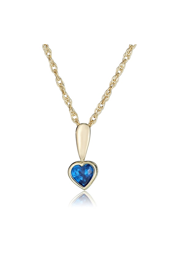 AVORA 10K Yellow Gold September Birthstone- Bezel-set 4mm Blue Sapphire Heart Pendant Necklace with 15" Chain