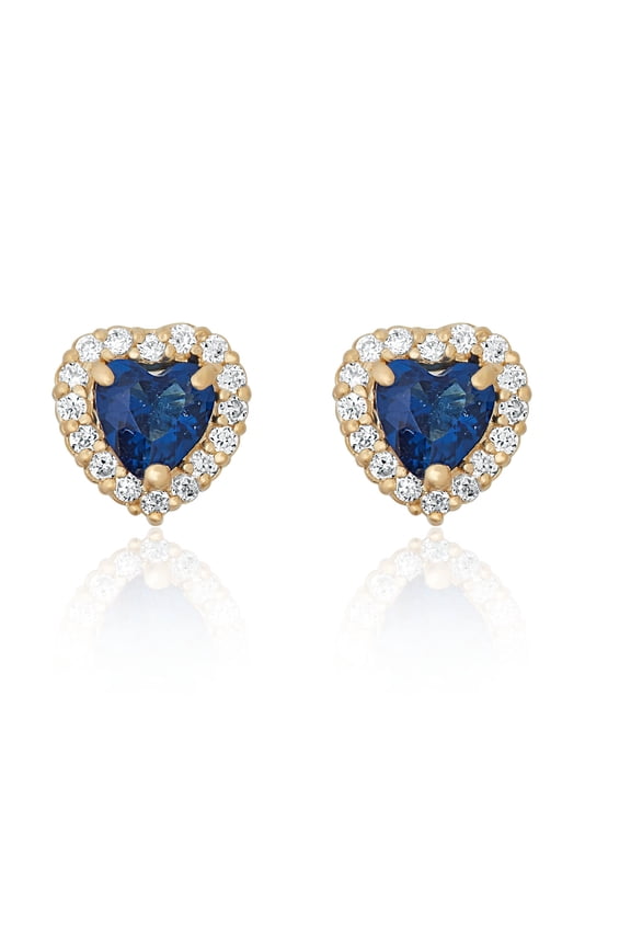 AVORA 10K Yellow Gold September Birthstone in Simulated Diamond CZ Halo Heart Stud Earrings