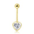 thumbnail image 1 of AVORA 10K Yellow Gold Simulated Diamond CZ Bezel Heart Belly Button Ring Body Jewelry (14 Gauge), 1 of 5