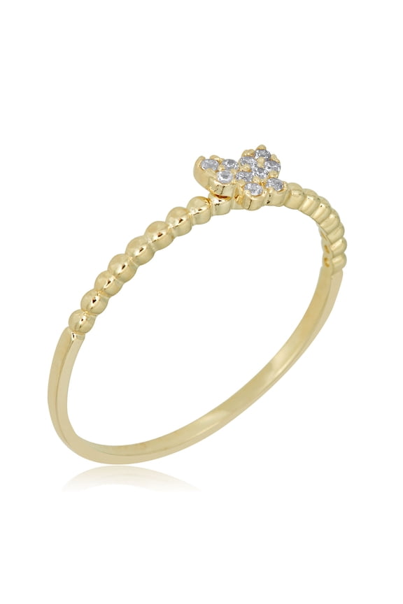 AVORA 10K Yellow Gold Simulated Diamond CZ Butterfly with Beaded Band Fashion Ring - Size 6