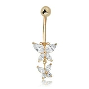 AVORA 10K Yellow Gold Simulated Diamond CZ Double Butterfly Belly Button Ring Body Jewelry (14 Gauge)