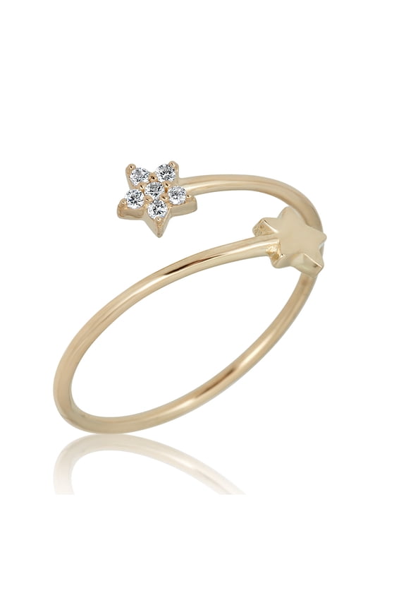 AVORA 10K Yellow Gold Simulated Diamond CZ Double Bypass Star Fashion Ring  - Size 6