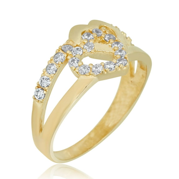 AVORA 10K Yellow Gold Simulated Diamond CZ Double Heart Fashion Ring - Size 8