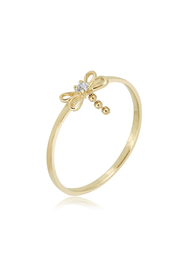 AVORA 10K Yellow Gold Simulated Diamond CZ Dragonfly Ring, Size 3 - Size 3