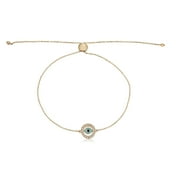 AVORA JEWELRY AVORA 10K Yellow Gold Simulated Diamond CZ Evil Eye Adjustable Bolo Bracelet : 9.5"
