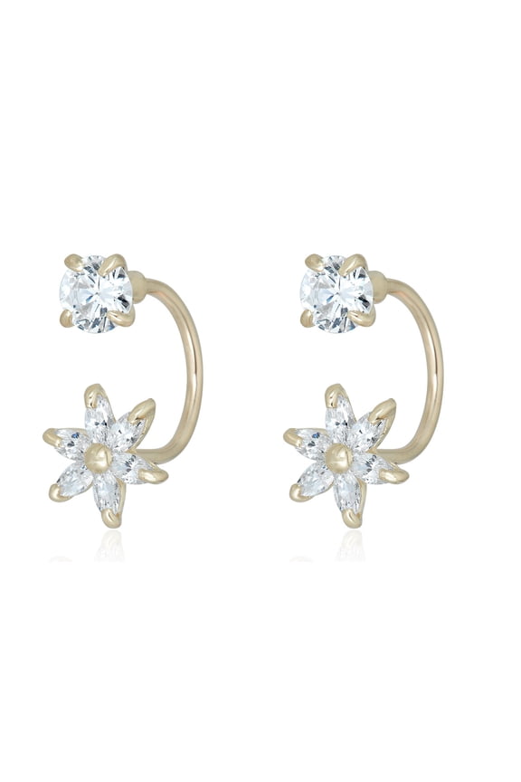 AVORA 10K Yellow Gold Simulated Diamond CZ Flower Drop Jacket Earrings