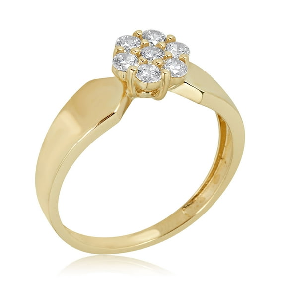 AVORA 10K Yellow Gold Simulated Diamond CZ Flower Engagement Wedding Anniversary Ring  - Size 8