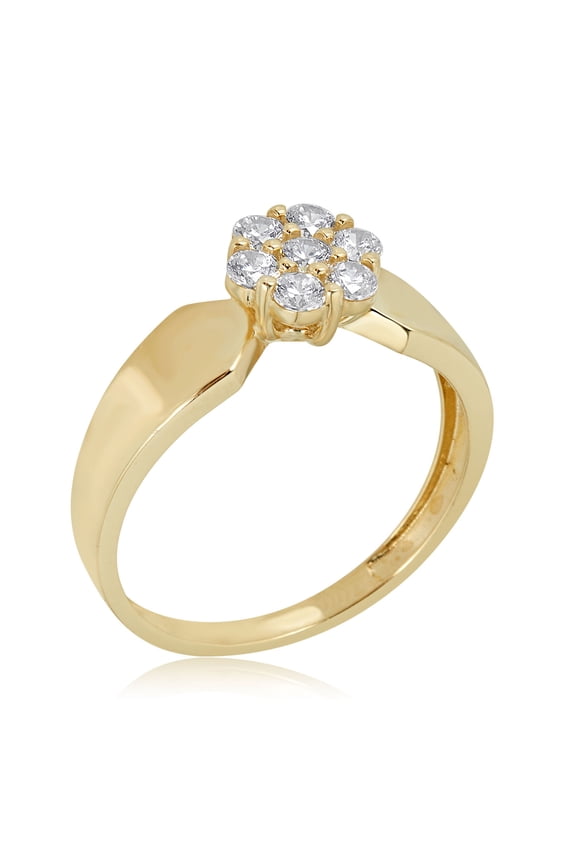 AVORA 10K Yellow Gold Simulated Diamond CZ Flower Engagement Wedding Anniversary Ring - Size 8