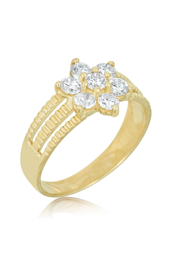 AVORA 10K Yellow Gold Simulated Diamond CZ Flower Fashion Ring - Size 7