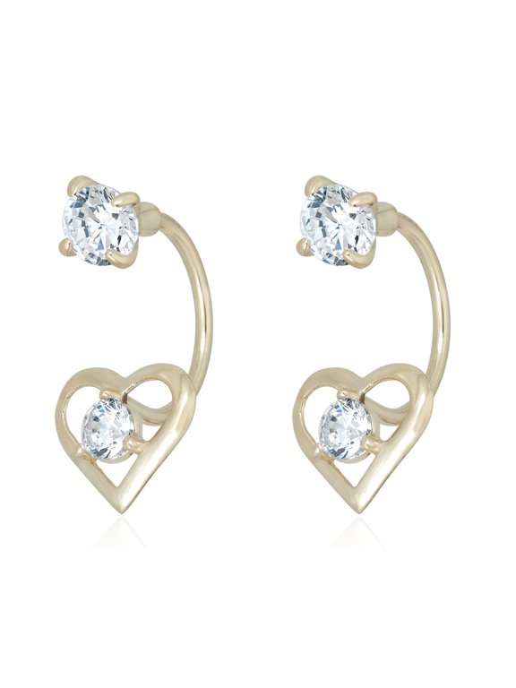 AVORA 10K Yellow Gold Simulated Diamond CZ Heart Drop Jacket Earrings