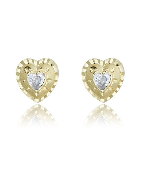 AVORA 10K Yellow Gold Simulated Diamond CZ Heart Earrings