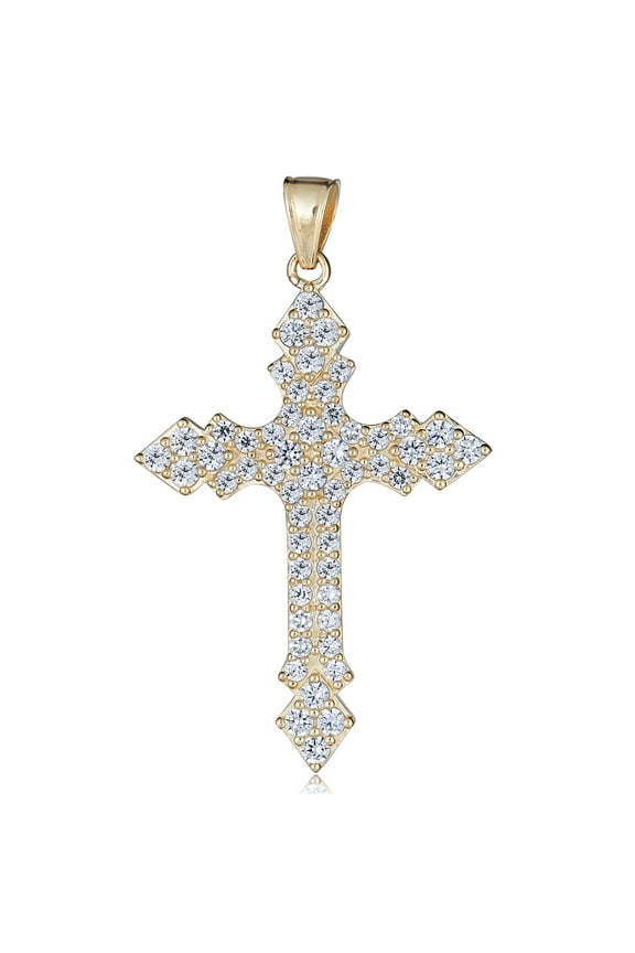 AVORA 10K Yellow Gold Simulated Diamond CZ Hip-hop style Cross Pendant Charm
