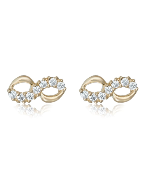 AVORA 10K Yellow Gold Simulated Diamond CZ Infinity Stud Earrings