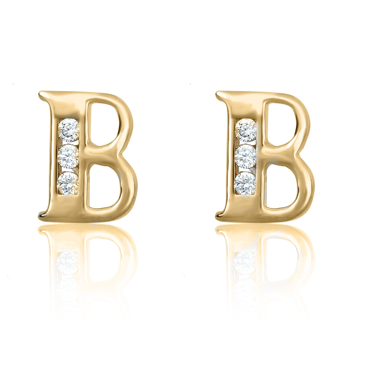 AVORA 10K Yellow Gold Simulated Diamond CZ Initial "B" Stud Earrings