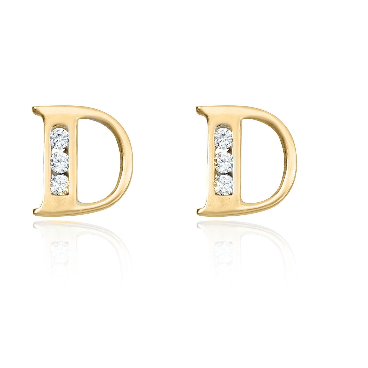 AVORA 10K Yellow Gold Simulated Diamond CZ Initial "D" Stud Earrings