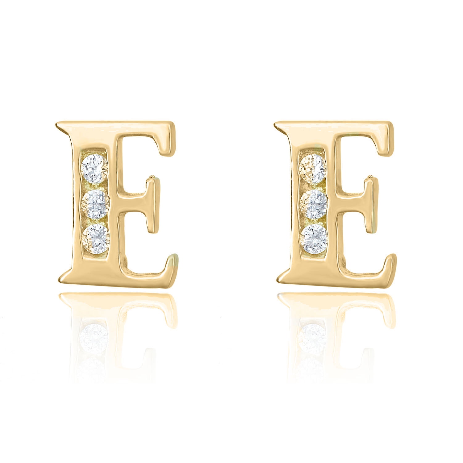 AVORA 10K Yellow Gold Simulated Diamond CZ Initial "E" Stud Earrings